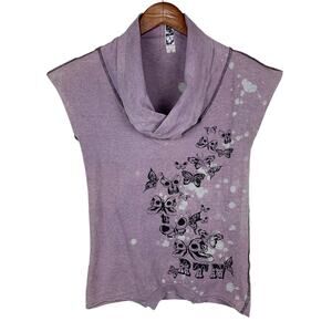 Redtoenails T-shirt Top Purple Bleached Butterflies Skulls Handmade NY Women's M